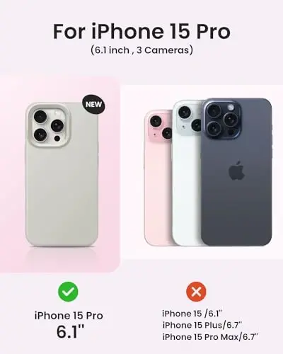 BUYDOT for iPhone 15 Pro Case Liquid Silicone Slim Shockproof Protective Cover 6.1 Inch Anti-Scratch Drop Protection, Stone - 6