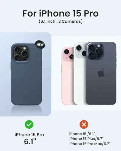 BUYDOT for iPhone 15 Pro Case Liquid Silicone Slim Shockproof Protective Cover 6.1 Inch Anti-Scratch Drop Protection,Deep Navy - 6