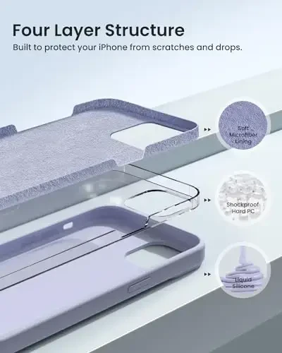 BUYDOT for iPhone 15 Pro Case Liquid Silicone Slim Shockproof Protective Cover 6.1 Inch Anti-Scratch Drop Protection,Light Purple - BUYDOT (1)