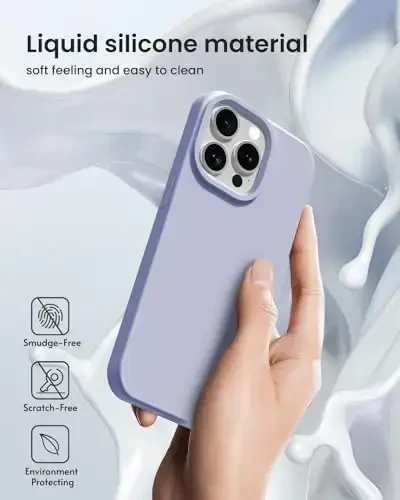 BUYDOT for iPhone 15 Pro Case Liquid Silicone Slim Shockproof Protective Cover 6.1 Inch Anti-Scratch Drop Protection,Light Purple - 5