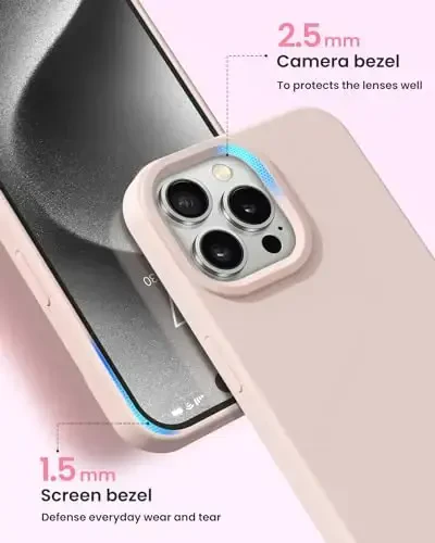 BUYDOT for iPhone 15 Pro Case Liquid Silicone Slim Shockproof Protective Cover 6.1 Inch Anti-Scratch Drop Protection,Pink Sand - 3