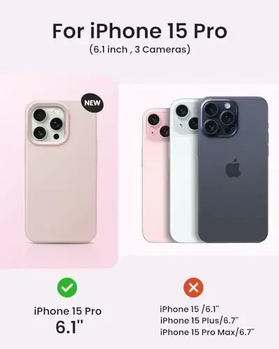 BUYDOT for iPhone 15 Pro Case Liquid Silicone Slim Shockproof Protective Cover 6.1 Inch Anti-Scratch Drop Protection,Pink Sand - 6