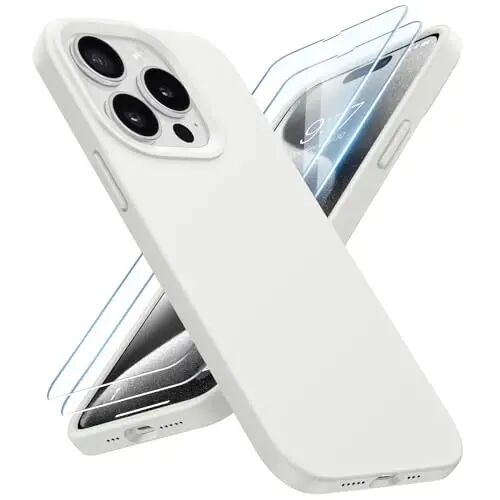 BUYDOT for iPhone 15 Pro Case Liquid Silicone Slim Shockproof Protective Cover 6.1 Inch Anti-Scratch Drop Protection,White - 1