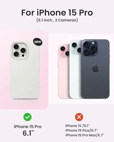 BUYDOT for iPhone 15 Pro Case Liquid Silicone Slim Shockproof Protective Cover 6.1 Inch Anti-Scratch Drop Protection,White - 6