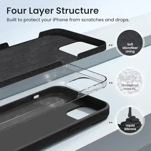 BUYDOT for iPhone 15 Pro Case Liquid Silicone Slim Shockproof Protective Cover 6.1 Inch Anti-Scratch Drop Protection,Black - BUYDOT (1)