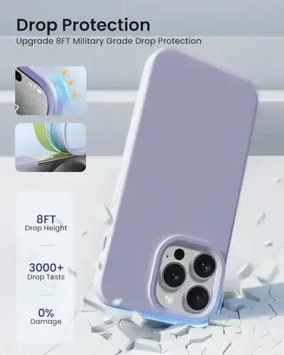 BUYDOT iPhone 15 Pro uchun g'ilof Suyuq silikon Ingichka zarbga chidamli himoya qopqog'i 6,1 dyuymli chizishga qarshi tomchidan himoya, och binafsha - 4