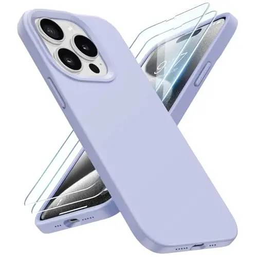 BUYDOT iPhone 15 Pro uchun g'ilof Suyuq silikon Ingichka zarbga chidamli himoya qopqog'i 6,1 dyuymli chizishga qarshi tomchidan himoya, och binafsha 