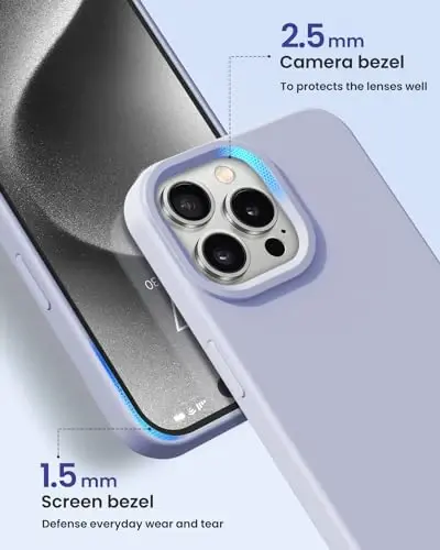 BUYDOT iPhone 15 Pro uchun g'ilof Suyuq silikon Ingichka zarbga chidamli himoya qopqog'i 6,1 dyuymli chizishga qarshi tomchidan himoya, och binafsha - 3