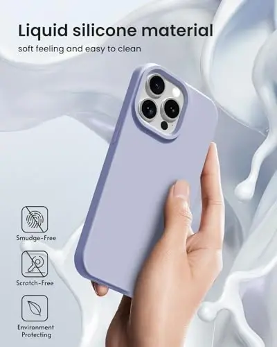 BUYDOT iPhone 15 Pro uchun g'ilof Suyuq silikon Ingichka zarbga chidamli himoya qopqog'i 6,1 dyuymli chizishga qarshi tomchidan himoya, och binafsha - 5