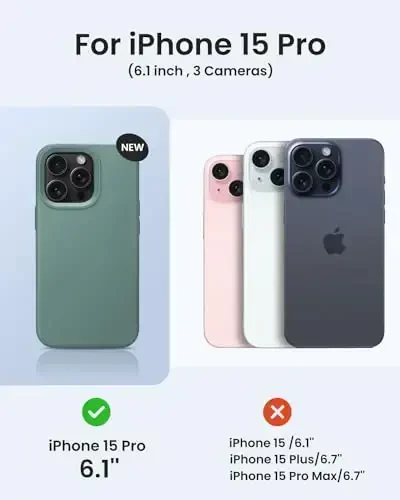 BUYDOT iPhone 15 Pro uchun g'ilof Suyuq silikon Ingichka zarbga chidamli himoya qopqog'i 6,1 dyuymli chizishga qarshi tushishdan himoya, o'rmon yashil - 6