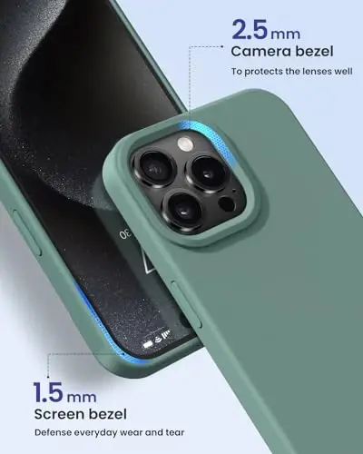 BUYDOT iPhone 15 Pro uchun g'ilof Suyuq silikon Ingichka zarbga chidamli himoya qopqog'i 6,1 dyuymli chizishga qarshi tushishdan himoya, o'rmon yashil - 3