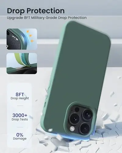 BUYDOT iPhone 15 Pro uchun g'ilof Suyuq silikon Ingichka zarbga chidamli himoya qopqog'i 6,1 dyuymli chizishga qarshi tushishdan himoya, o'rmon yashil - 4