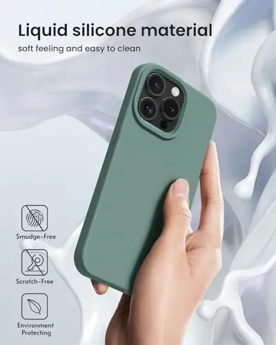 BUYDOT iPhone 15 Pro uchun g'ilof Suyuq silikon Ingichka zarbga chidamli himoya qopqog'i 6,1 dyuymli chizishga qarshi tushishdan himoya, o'rmon yashil - 5