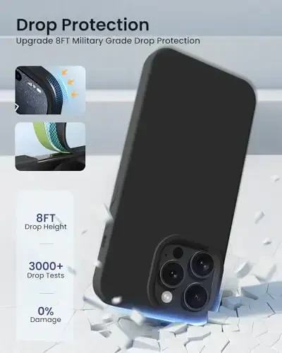 BUYDOT iPhone 15 Pro uchun g‘ilof Suyuq silikon Ingichka zarbga chidamli himoya qopqog'i 6,1 dyuymli chizishga qarshi tushishdan himoya, qora - 4