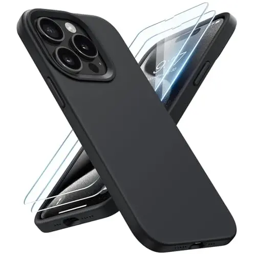 BUYDOT iPhone 15 Pro uchun g‘ilof Suyuq silikon Ingichka zarbga chidamli himoya qopqog'i 6,1 dyuymli chizishga qarshi tushishdan himoya, qora - BUYDOT
