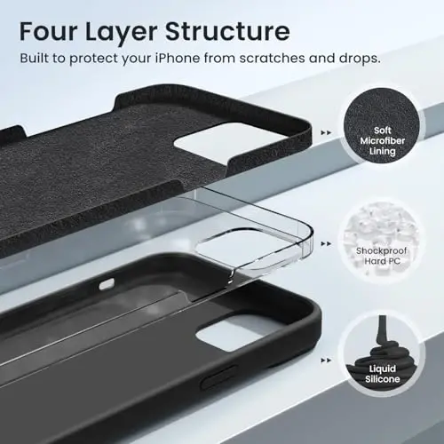BUYDOT iPhone 15 Pro uchun g‘ilof Suyuq silikon Ingichka zarbga chidamli himoya qopqog'i 6,1 dyuymli chizishga qarshi tushishdan himoya, qora - 2
