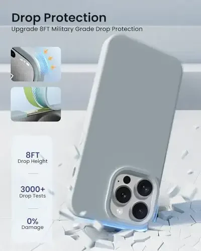 BUYDOT iPhone 15 Pro uchun g'ilof Suyuq silikon Yupqa zarbga chidamli himoya qopqog'i 6,1 dyuymli tirnalishga qarshi tomchidan himoya, Moviy kulrang - 4