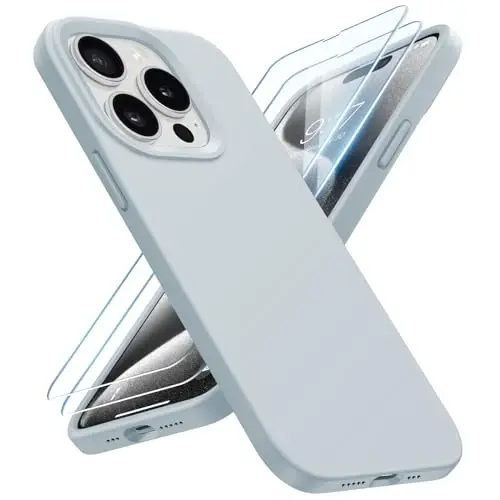BUYDOT iPhone 15 Pro uchun g'ilof Suyuq silikon Yupqa zarbga chidamli himoya qopqog'i 6,1 dyuymli tirnalishga qarshi tomchidan himoya, Moviy kulrang - 1