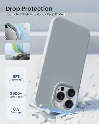 BUYDOT iPhone 15 Pro uchun g'ilof Suyuq silikon Yupqa zarbga chidamli himoya qopqog'i 6,1 dyuymli tirnalishga qarshi tomchidan himoya, Moviy kulrang - 4