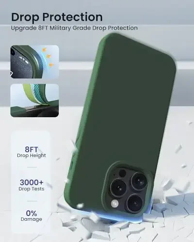 BUYDOT iPhone 15 Pro uchun g'ilof Suyuq silikon Yupqa zarbga chidamli himoya qopqog'i 6,1 dyuymli tirnalishga qarshi tomchidan himoya, qarag'ay yashil - 4