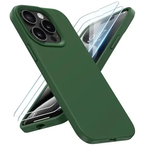 BUYDOT iPhone 15 Pro uchun g'ilof Suyuq silikon Yupqa zarbga chidamli himoya qopqog'i 6,1 dyuymli tirnalishga qarshi tomchidan himoya, qarag'ay yashil - BUYDOT