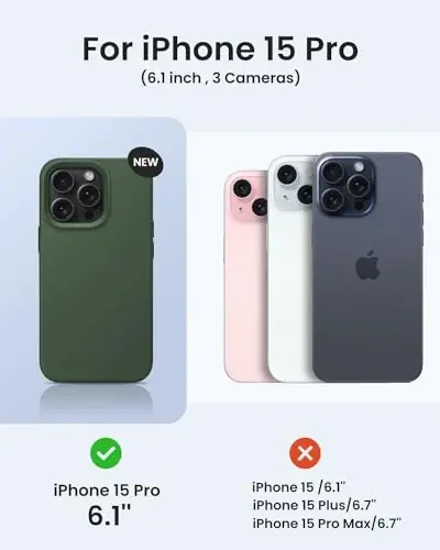 BUYDOT iPhone 15 Pro uchun g'ilof Suyuq silikon Yupqa zarbga chidamli himoya qopqog'i 6,1 dyuymli tirnalishga qarshi tomchidan himoya, qarag'ay yashil - 6