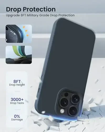 BUYDOT iPhone 15 Pro uchun g'ilof Suyuq silikon Yupqa zarbga chidamli himoya qopqog'i 6,1 dyuymli tirnalishga qarshi tomchidan himoya, yarim tun ko'k - 4