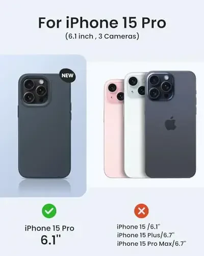 BUYDOT iPhone 15 Pro uchun g'ilof Suyuq silikon Yupqa zarbga chidamli himoya qopqog'i 6,1 dyuymli tirnalishga qarshi tomchidan himoya, yarim tun ko'k - 6