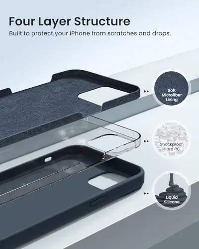 BUYDOT iPhone 15 Pro uchun g'ilof Suyuq silikon Yupqa zarbga chidamli himoya qopqog'i 6,1 dyuymli tirnalishga qarshi tomchidan himoya, yarim tun ko'k - BUYDOT (1)
