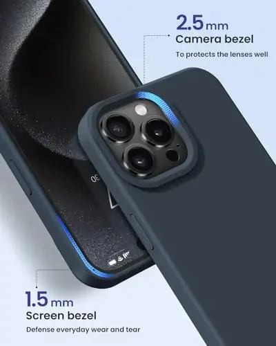 BUYDOT iPhone 15 Pro uchun g'ilof Suyuq silikon Yupqa zarbga chidamli himoya qopqog'i 6,1 dyuymli tirnalishga qarshi tomchidan himoya, yarim tun ko'k - 3