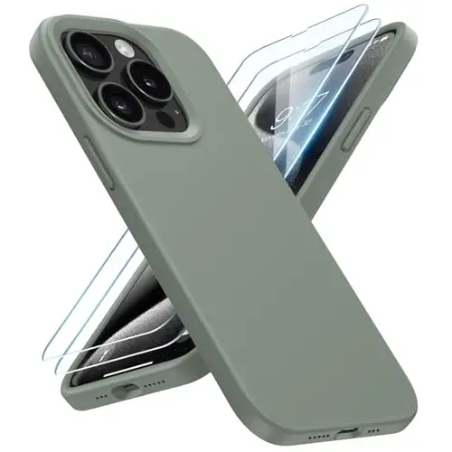 BUYDOT iPhone 15 Pro uchun g‘ilofi suyuq silikon ingichka zarbga chidamli himoya qopqog‘i 6.1 dyuymli tirnalishga qarshi tomchidan himoya, qora - 1