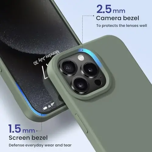 BUYDOT iPhone 15 Pro uchun g‘ilofi suyuq silikon ingichka zarbga chidamli himoya qopqog‘i 6.1 dyuymli tirnalishga qarshi tomchidan himoya, qora - 3