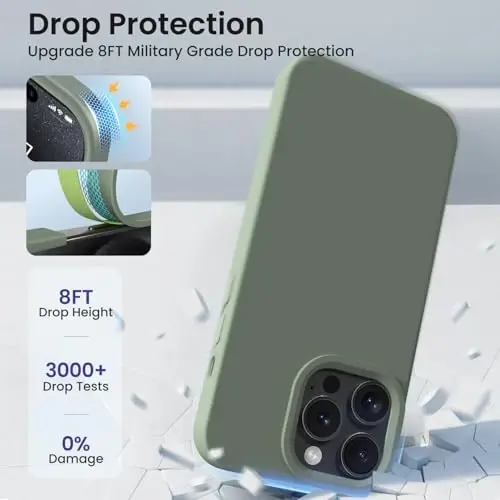 BUYDOT iPhone 15 Pro uchun g‘ilofi suyuq silikon ingichka zarbga chidamli himoya qopqog‘i 6.1 dyuymli tirnalishga qarshi tomchidan himoya, qora - 4