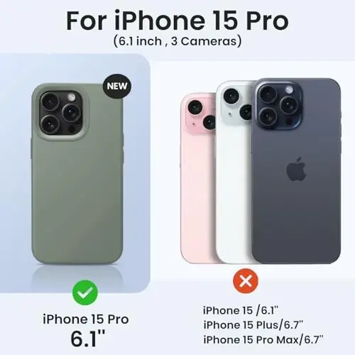 BUYDOT iPhone 15 Pro uchun g‘ilofi suyuq silikon ingichka zarbga chidamli himoya qopqog‘i 6.1 dyuymli tirnalishga qarshi tomchidan himoya, qora - 6