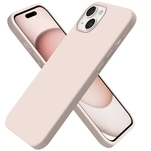 BUYDOT iPhone 15 uchun g'ilof Suyuq silikon Ingichka zarbga chidamli himoya qopqog'i 6,1 dyuym tirnalishga qarshi tomchidan himoya, pushti qum - BUYDOT