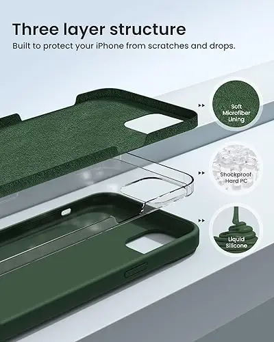 BUYDOT iPhone 15 uchun g‘ilof Suyuq silikon Ingichka zarbga chidamli himoya qopqog‘i 6,1 dyuym Tirnalishga qarshi tomchidan himoya, qarag‘ay yashili - BUYDOT (1)