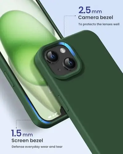 BUYDOT iPhone 15 uchun g‘ilof Suyuq silikon Ingichka zarbga chidamli himoya qopqog‘i 6,1 dyuym Tirnalishga qarshi tomchidan himoya, qarag‘ay yashili - 3