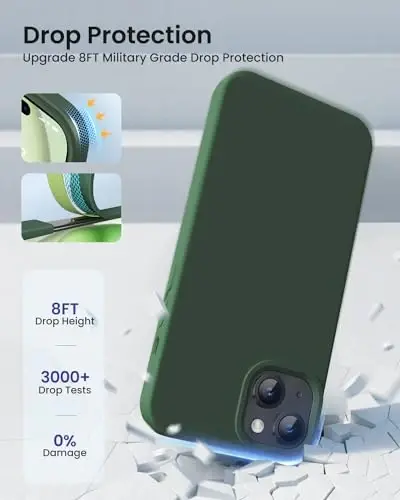 BUYDOT iPhone 15 uchun g‘ilof Suyuq silikon Ingichka zarbga chidamli himoya qopqog‘i 6,1 dyuym Tirnalishga qarshi tomchidan himoya, qarag‘ay yashili - 4
