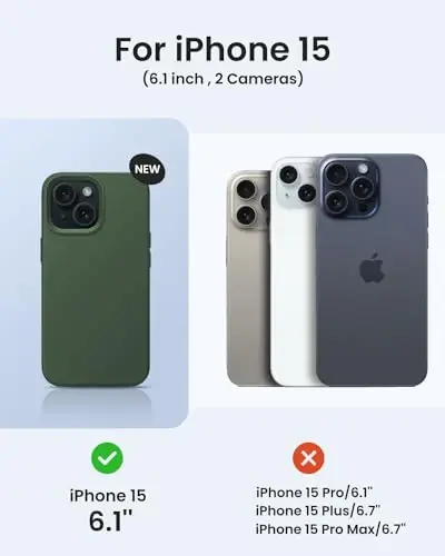 BUYDOT iPhone 15 uchun g‘ilof Suyuq silikon Ingichka zarbga chidamli himoya qopqog‘i 6,1 dyuym Tirnalishga qarshi tomchidan himoya, qarag‘ay yashili - 6