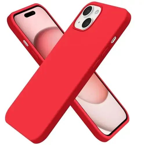 BUYDOT iPhone 15 uchun g'ilof Suyuq silikon Ingichka zarbga chidamli himoya qopqog'i 6,1 dyuymli tirnalishga qarshi tomchidan himoya, qizil 