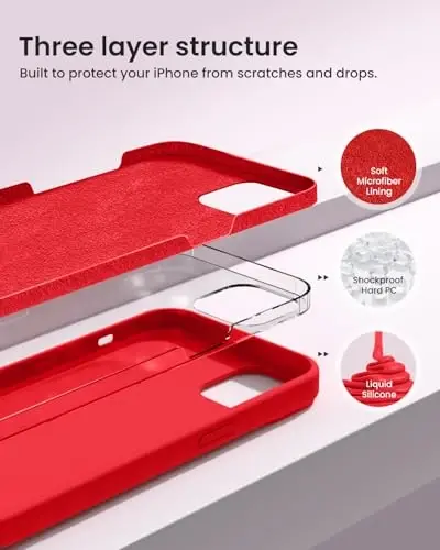 BUYDOT iPhone 15 uchun g'ilof Suyuq silikon Ingichka zarbga chidamli himoya qopqog'i 6,1 dyuymli tirnalishga qarshi tomchidan himoya, qizil - BUYDOT (1)