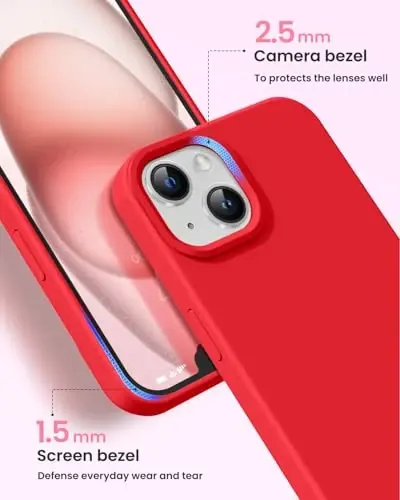 BUYDOT iPhone 15 uchun g'ilof Suyuq silikon Ingichka zarbga chidamli himoya qopqog'i 6,1 dyuymli tirnalishga qarshi tomchidan himoya, qizil - 3
