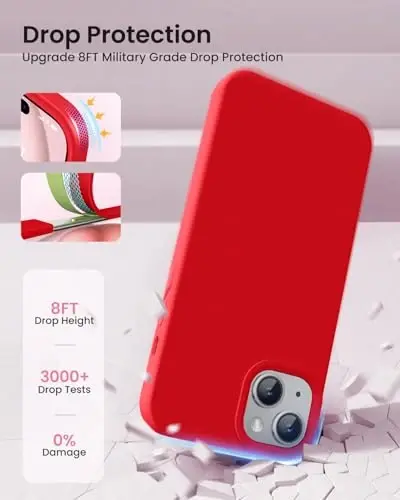 BUYDOT iPhone 15 uchun g'ilof Suyuq silikon Ingichka zarbga chidamli himoya qopqog'i 6,1 dyuymli tirnalishga qarshi tomchidan himoya, qizil - 4