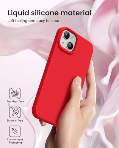 BUYDOT iPhone 15 uchun g'ilof Suyuq silikon Ingichka zarbga chidamli himoya qopqog'i 6,1 dyuymli tirnalishga qarshi tomchidan himoya, qizil - 5