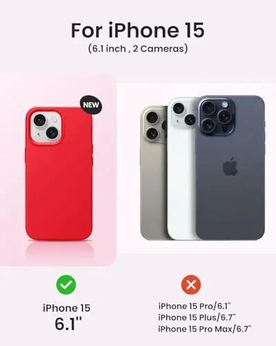 BUYDOT iPhone 15 uchun g'ilof Suyuq silikon Ingichka zarbga chidamli himoya qopqog'i 6,1 dyuymli tirnalishga qarshi tomchidan himoya, qizil - 6