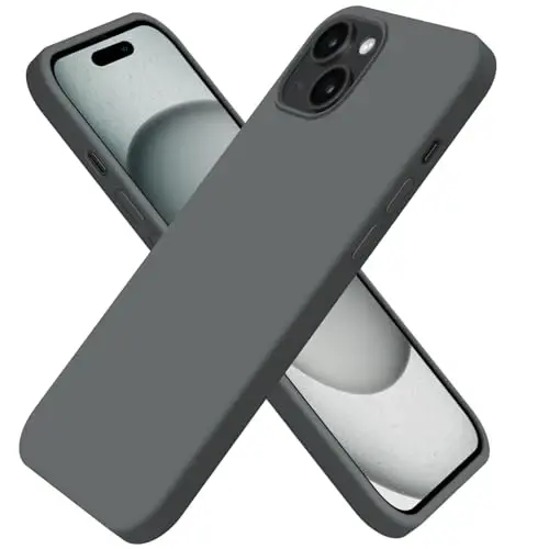 BUYDOT iPhone 15 uchun g'ilof Suyuq silikon Ingichka zarbga chidamli himoya qopqog'i 6,1 dyuymli tirnalishga qarshi tushishdan himoya, Kulrang - BUYDOT