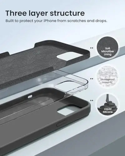BUYDOT iPhone 15 uchun g'ilof Suyuq silikon Ingichka zarbga chidamli himoya qopqog'i 6,1 dyuymli tirnalishga qarshi tushishdan himoya, Kulrang - BUYDOT (1)
