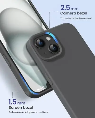 BUYDOT iPhone 15 uchun g'ilof Suyuq silikon Ingichka zarbga chidamli himoya qopqog'i 6,1 dyuymli tirnalishga qarshi tushishdan himoya, Kulrang - 3