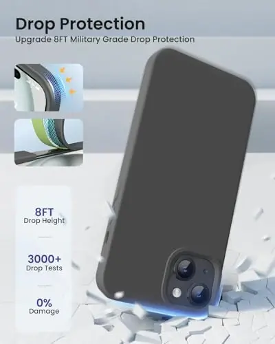 BUYDOT iPhone 15 uchun g'ilof Suyuq silikon Ingichka zarbga chidamli himoya qopqog'i 6,1 dyuymli tirnalishga qarshi tushishdan himoya, Kulrang - 4