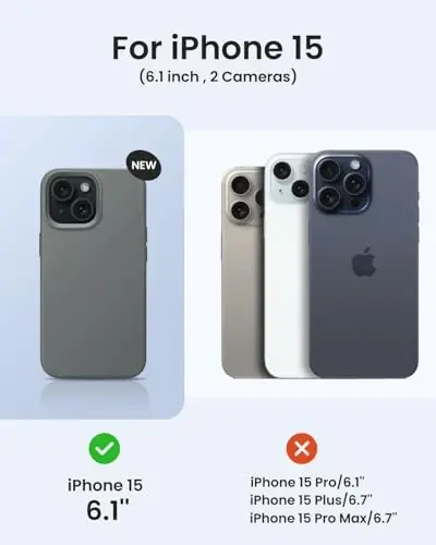BUYDOT iPhone 15 uchun g'ilof Suyuq silikon Ingichka zarbga chidamli himoya qopqog'i 6,1 dyuymli tirnalishga qarshi tushishdan himoya, Kulrang - 6